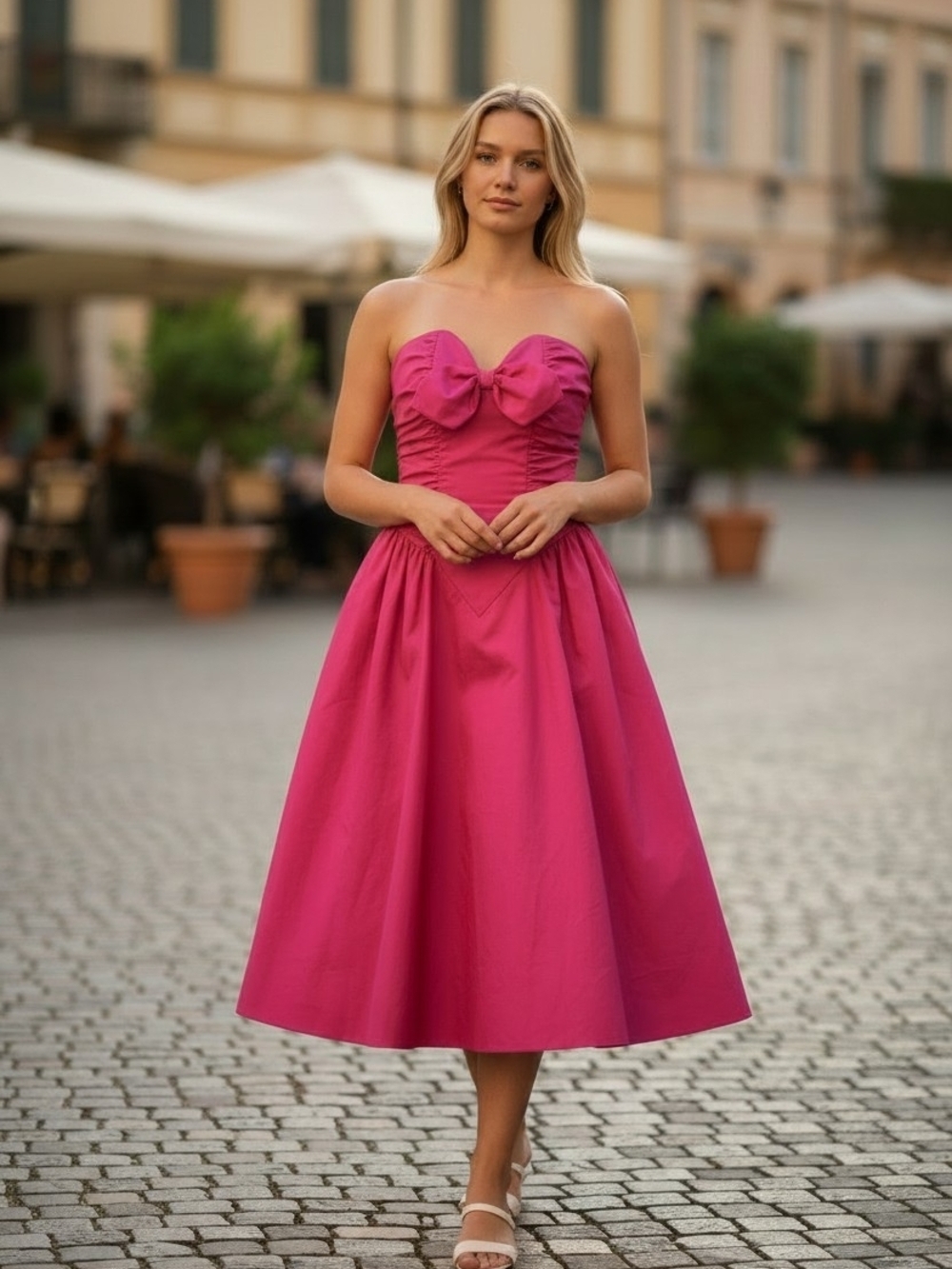 Vth Union Made ILGWU Pink Bow Fit & Flare Dress Barbiecore Party Prom USA Sz 3